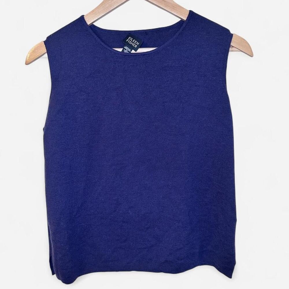 Eileen Fisher Italian Merino Wool Sleeveless Sweater Tank Purple